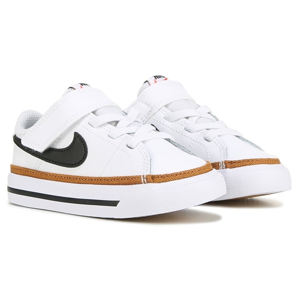 Nike Court Legacy Low Top Sneakers Boys 9 Girls White Black Tan Leather Velcro - Picture 8 of 8